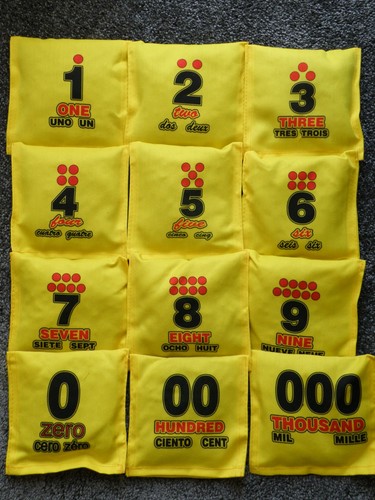 Kids play bean bags - bean, numbers